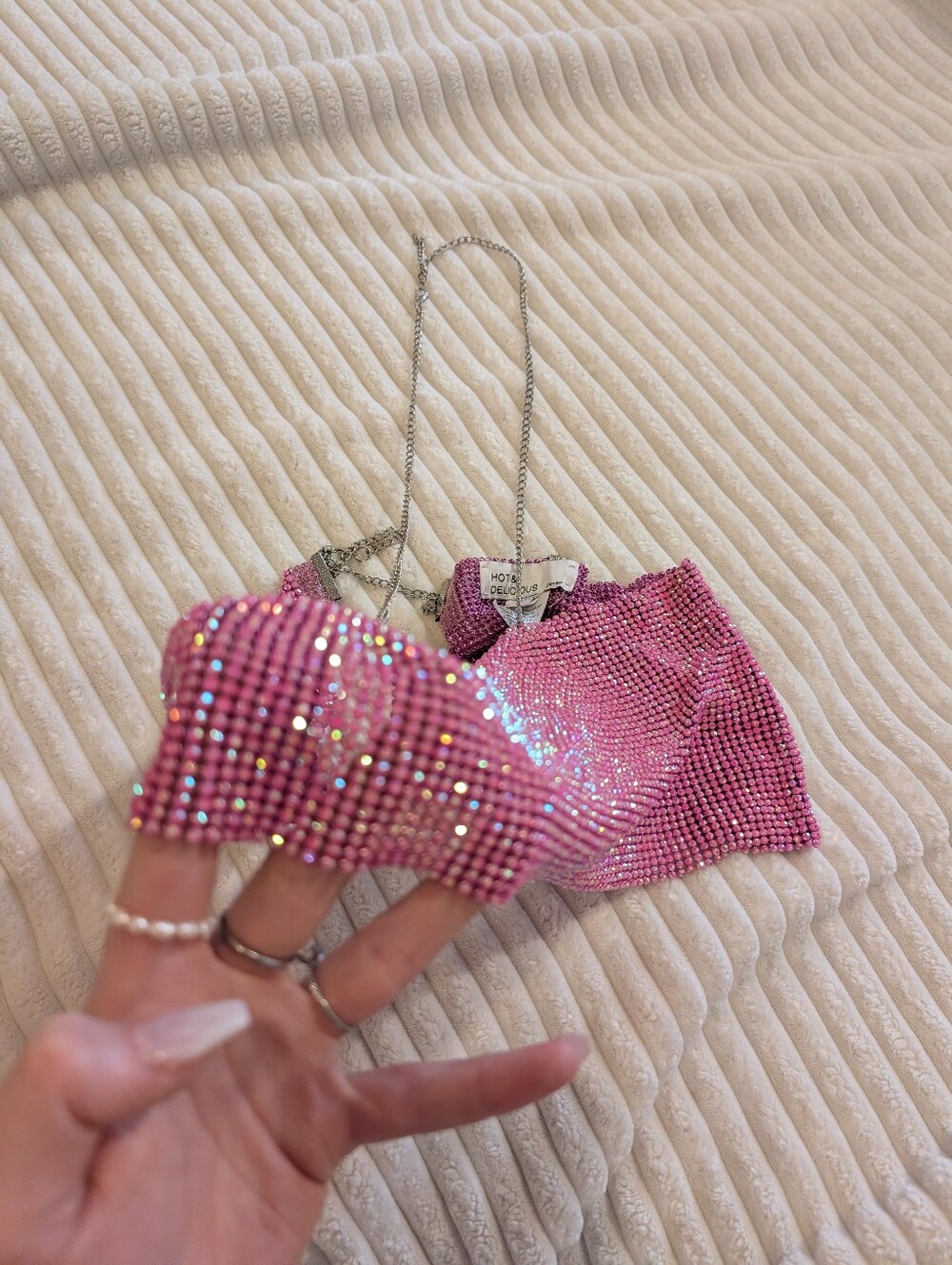 Pink Rhinestone Chain Halter Top - Picture 2 of 3